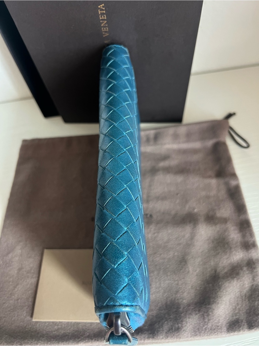 BOTTEGA VENETA Nappa Intrecciato Moondust Zip Wallet Blue - Picture 7 of 16